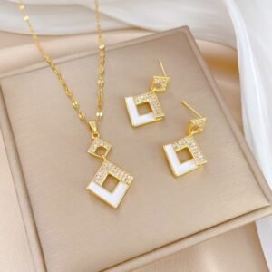 Geometric Square Ladies Necklace & Earrings Set